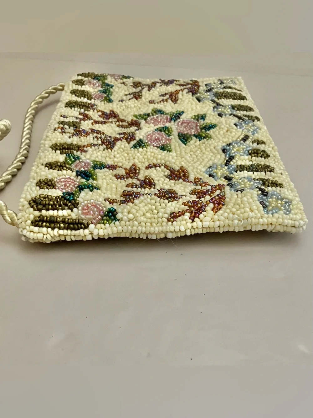 Vintage Christiana Beaded Floral Pattern Shoulder Bag Crossbody Purse 6.75 X 5”